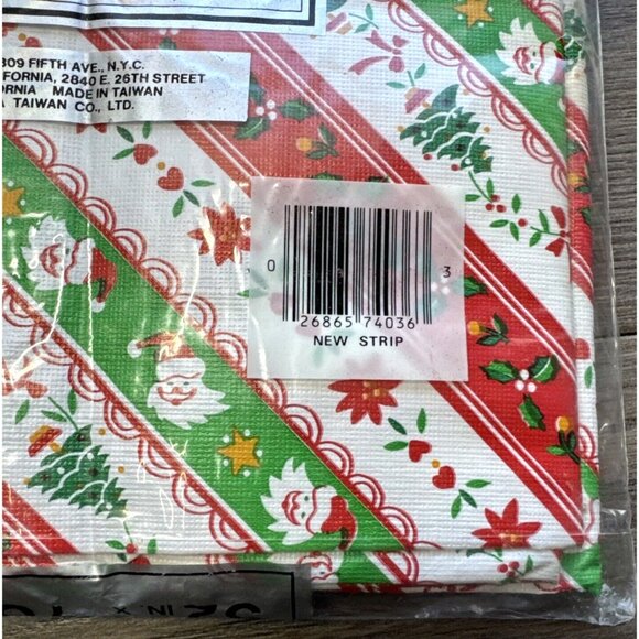 Vintage Holiday Flannel Back Tablecloth Oval 52x70 Christmas Holly Trees Striped - Picture 6 of 7